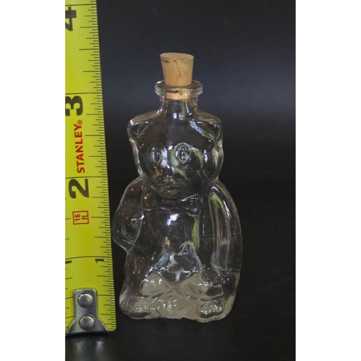 Vintage Vidrio Natural Clear Glass Bear Jar With Cork Lid Made In Spain, small