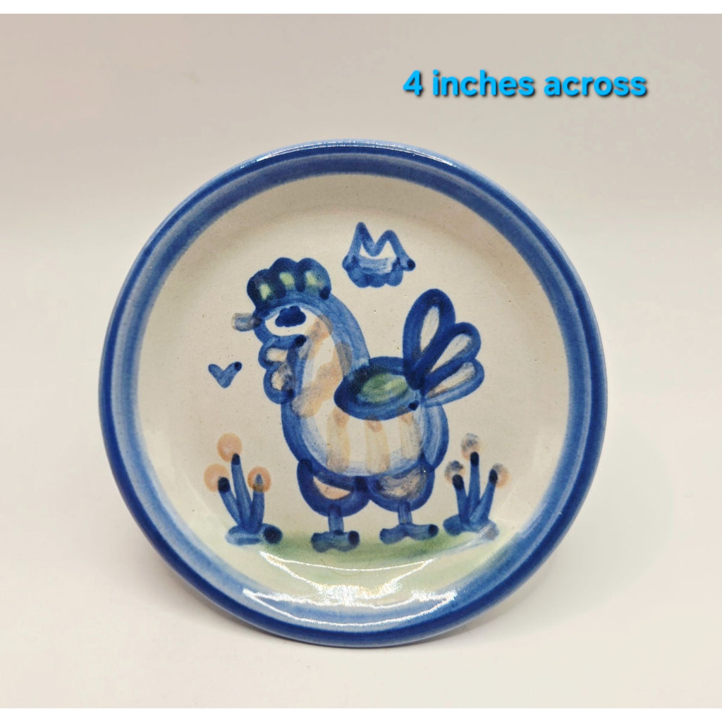 M.A. Hadley Hand-Painted Ceramic Butter Pat Plate, Trinket Dish Rooster, Chicken