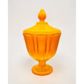 Vintage LE SMITH Bittersweet Orange Covered Pedestal Candy Dish w/Lid Swirled Orange slag Glass