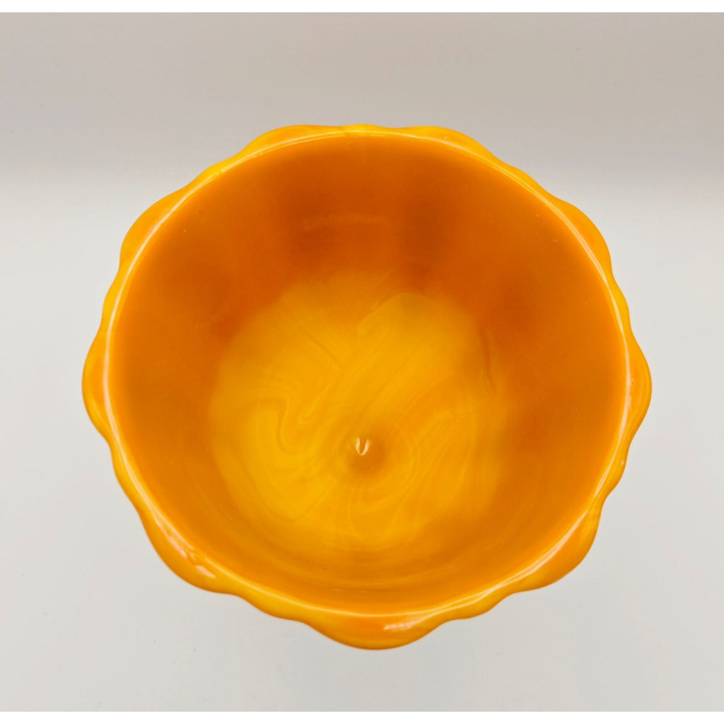 Vintage LE SMITH Bittersweet Orange Covered Pedestal Candy Dish w/Lid Swirled Orange slag Glass