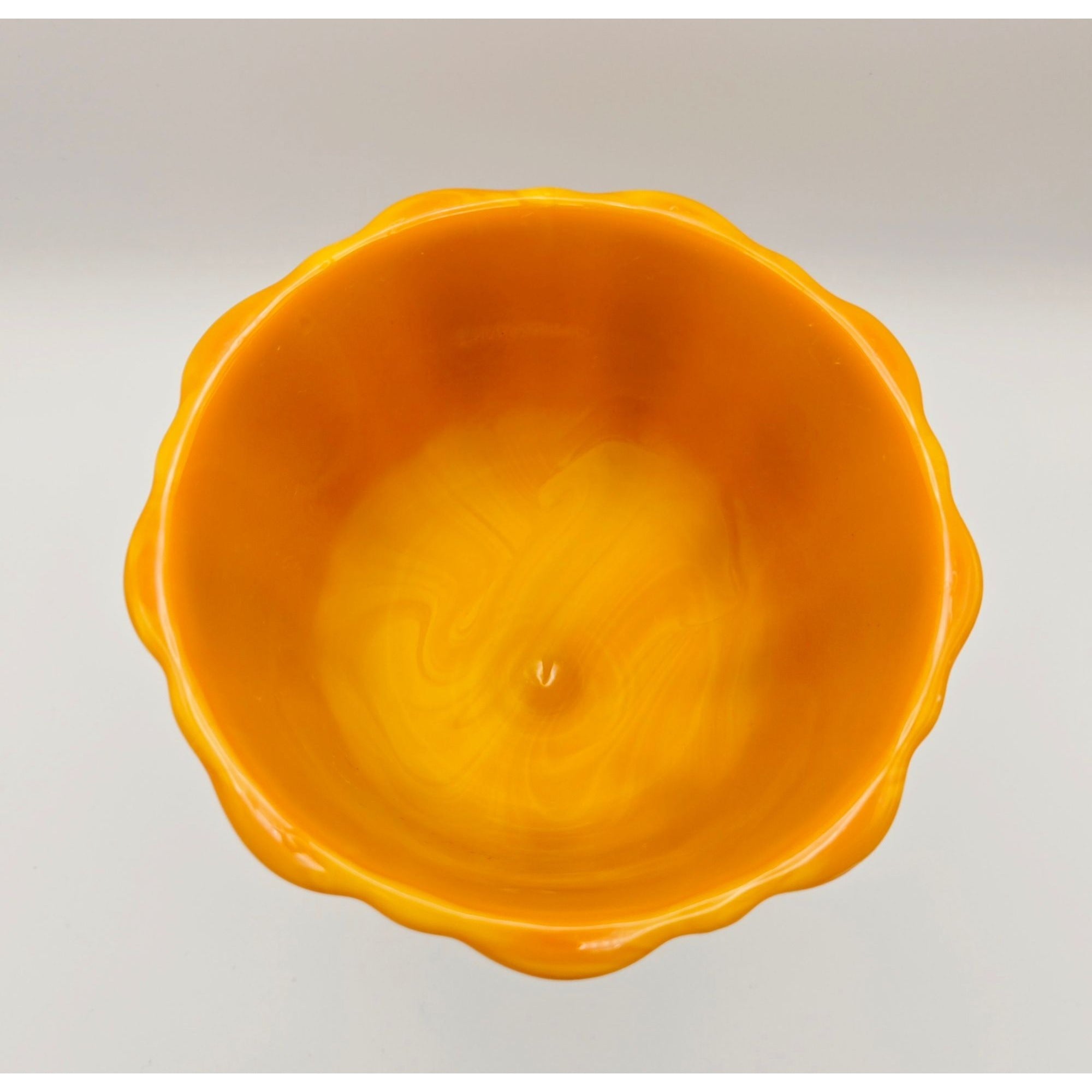 Vintage LE SMITH Bittersweet Orange Covered Pedestal Candy Dish w/Lid Swirled Orange slag Glass