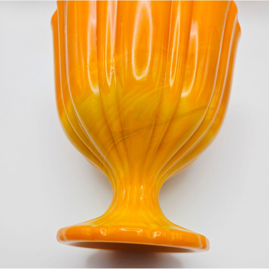 Vintage LE SMITH Bittersweet Orange Covered Pedestal Candy Dish w/Lid Swirled Orange slag Glass