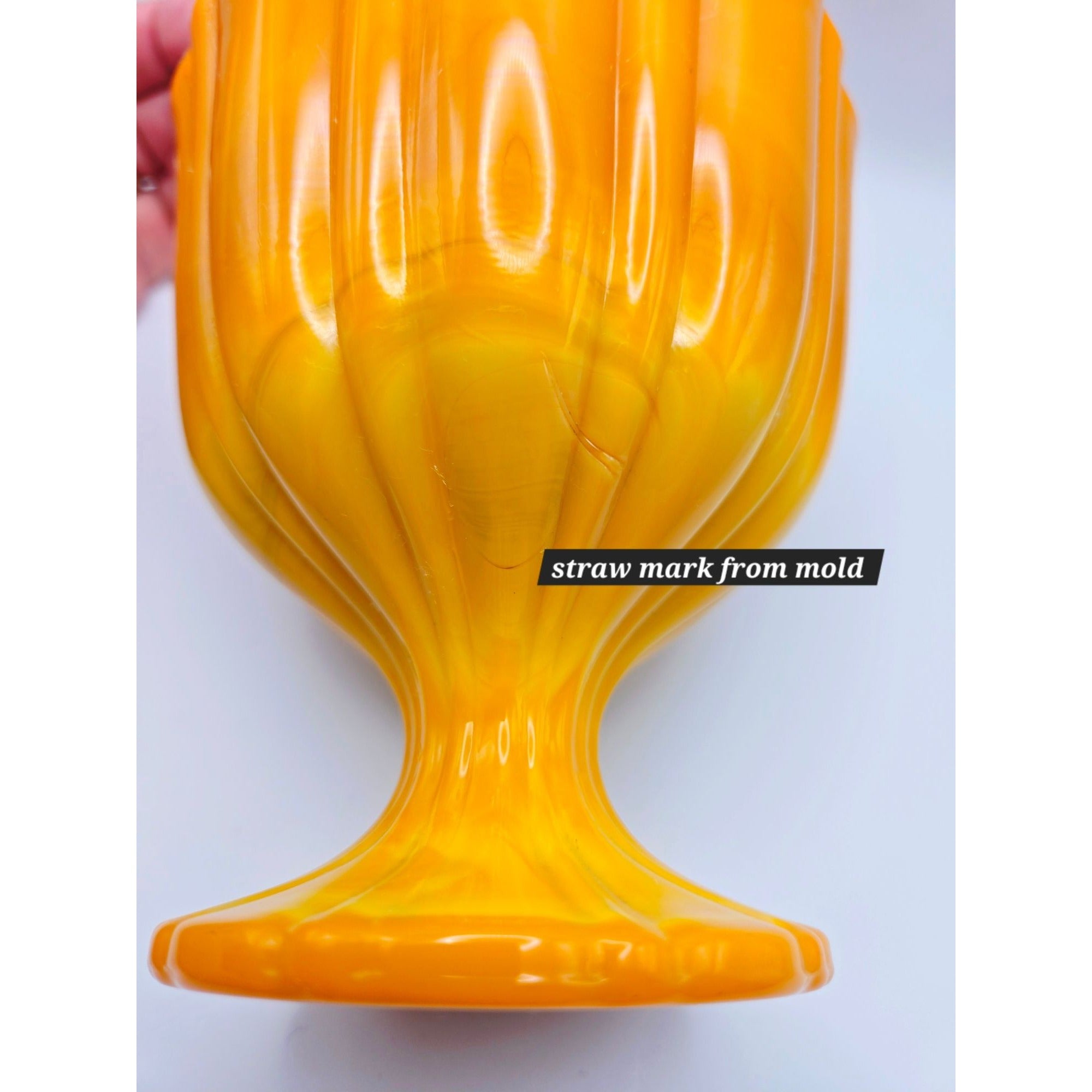 Vintage LE SMITH Bittersweet Orange Covered Pedestal Candy Dish w/Lid Swirled Orange slag Glass