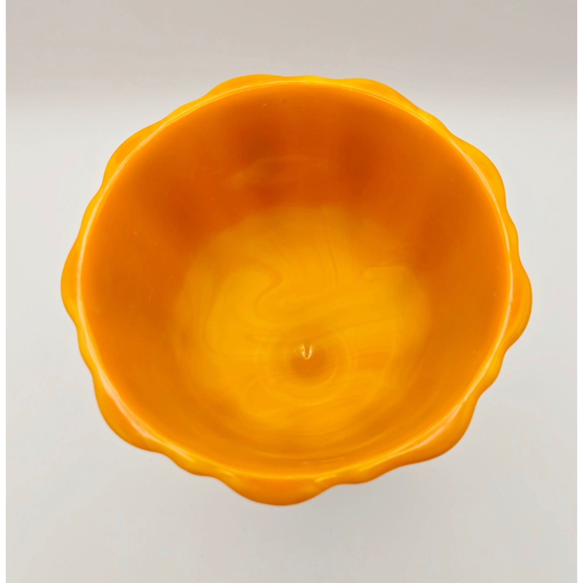 Vintage LE SMITH Bittersweet Orange Covered Pedestal Candy Dish w/Lid Swirled Orange slag Glass