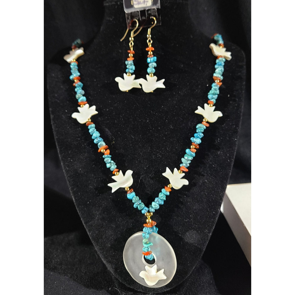 Handmade Shell Necklace & Earring Set, Turquoise Color,  Like new