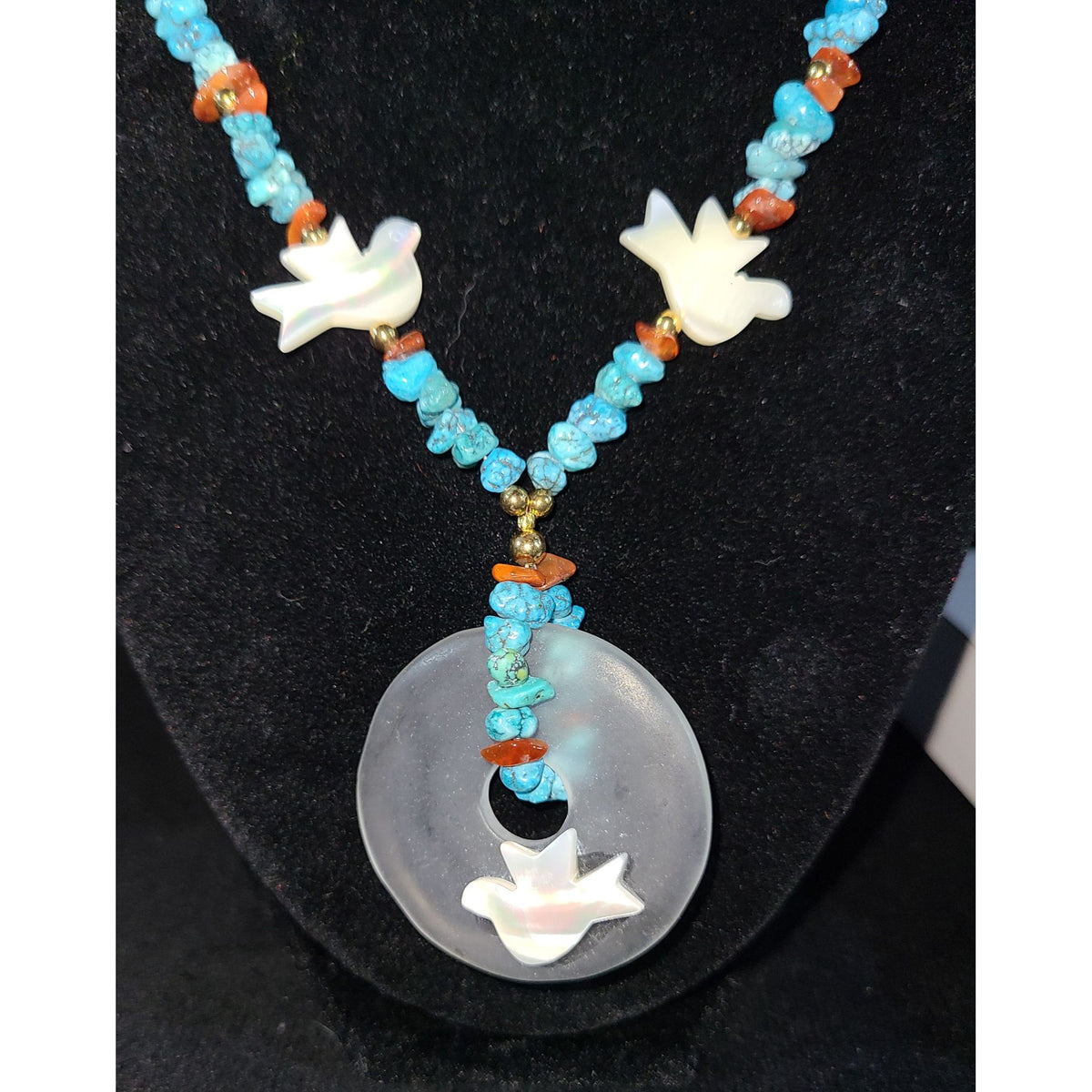 Handmade Shell Necklace & Earring Set, Turquoise Color,  Like new