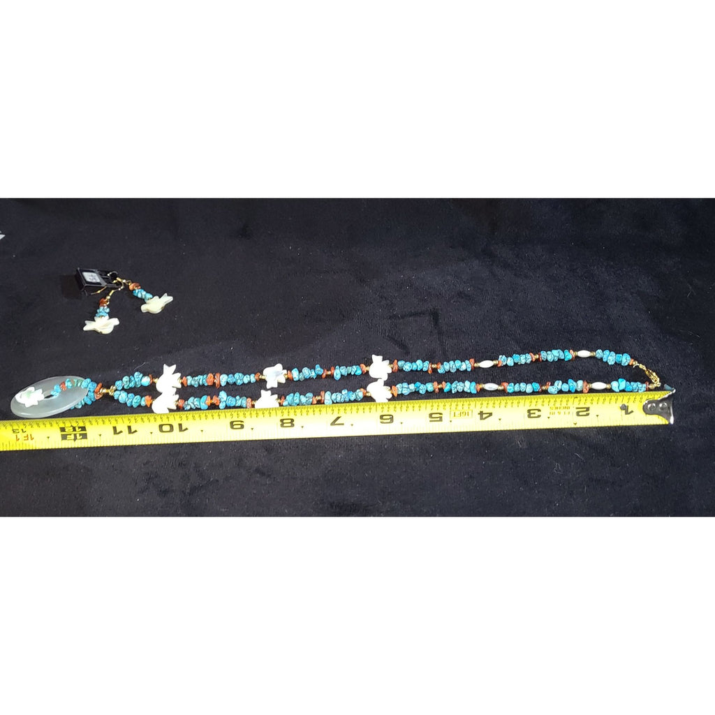Handmade Shell Necklace & Earring Set, Turquoise Color,  Like new