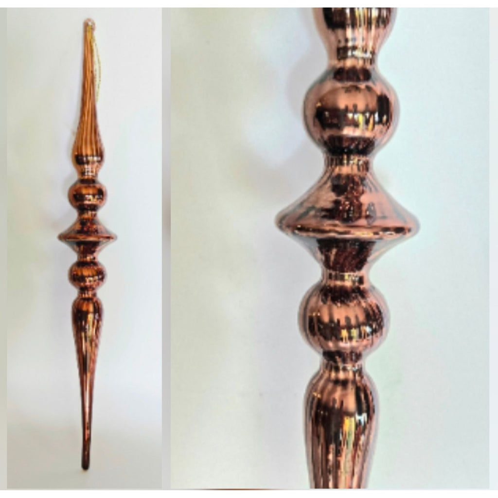 Raz Imports 12" Copper/ Bronze Long Ribbed Finial Style Ornament, Mercury Glass, Hand Blown