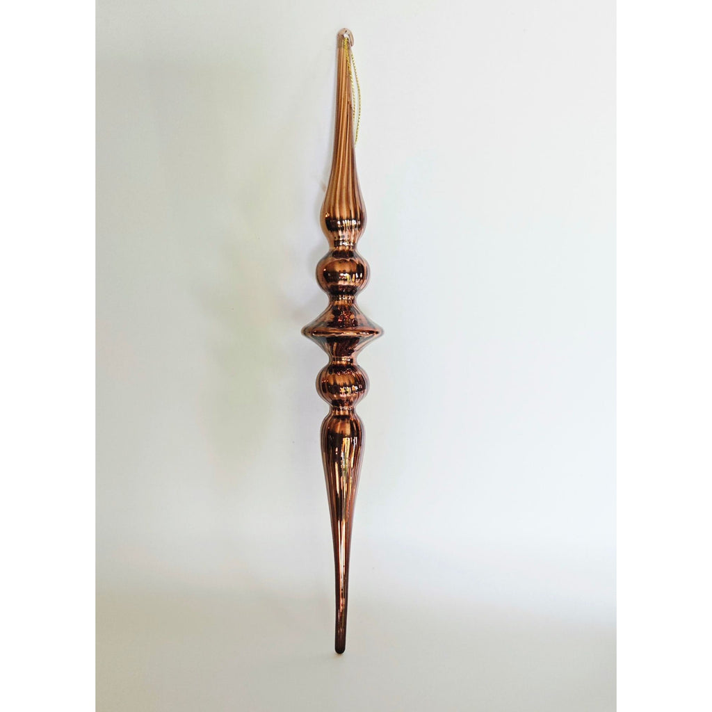 Raz Imports 12" Copper/ Bronze Long Ribbed Finial Style Ornament, Mercury Glass, Hand Blown