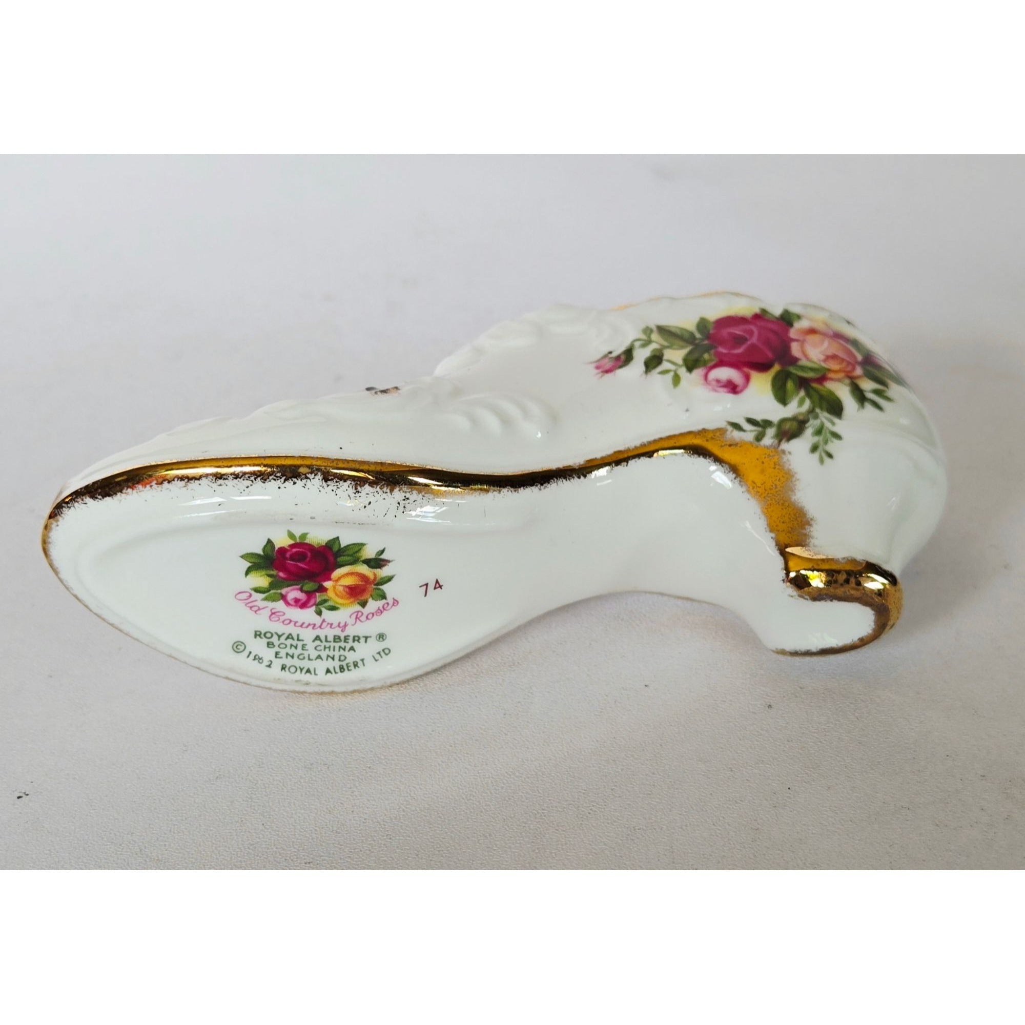 Royal Albert Old Country Roses Bone China Decorative Shoe Figurine Gold Trim 4.75 Inches