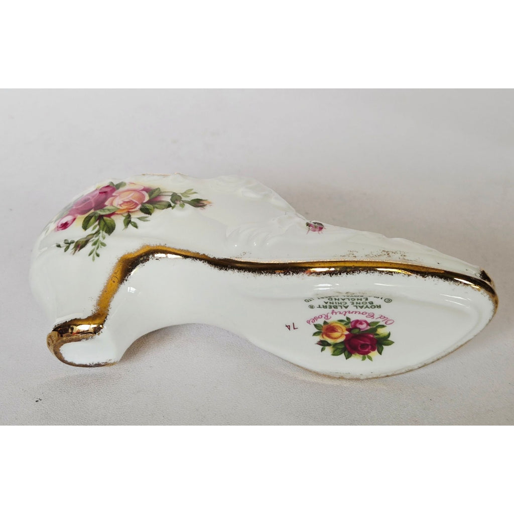 Royal Albert Old Country Roses Bone China Decorative Shoe Figurine Gold Trim 4.75 Inches