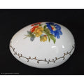 Vintage Porcelain Floral Trinket Box With Gold Detailing - Oval Shape