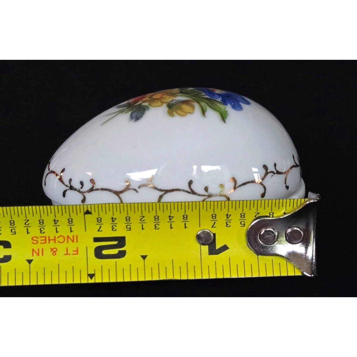 Vintage Porcelain Floral Trinket Box With Gold Detailing - Oval Shape