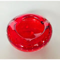 Vintage Ruby Red Murano Art Glass Ashtray, Dish Controlled Bubble Bullicante Design