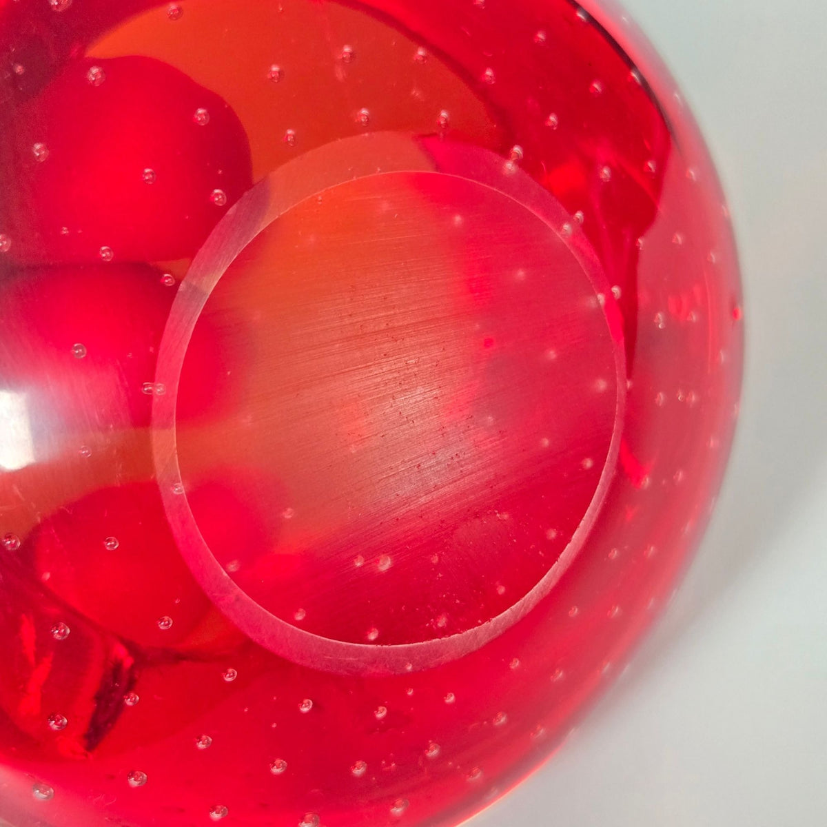 Vintage Ruby Red Murano Art Glass Ashtray, Dish Controlled Bubble Bullicante Design