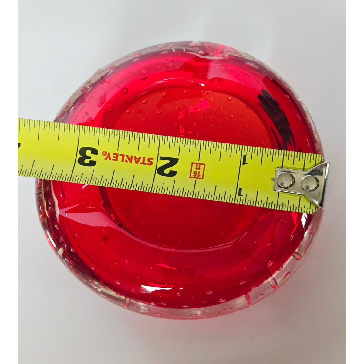 Vintage Ruby Red Murano Art Glass Ashtray, Dish Controlled Bubble Bullicante Design