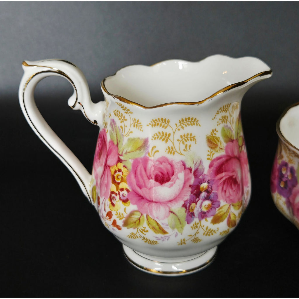 Royal Albert Serena Pink Floral Creamer and Sugar Bowl Set, England , Bone China