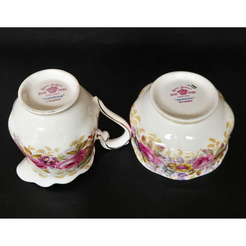 Royal Albert Serena Pink Floral Creamer and Sugar Bowl Set, England , Bone China