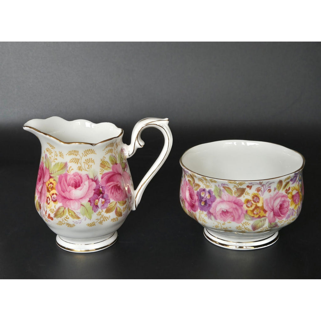 Royal Albert Serena Pink Floral Creamer and Sugar Bowl Set, England , Bone China