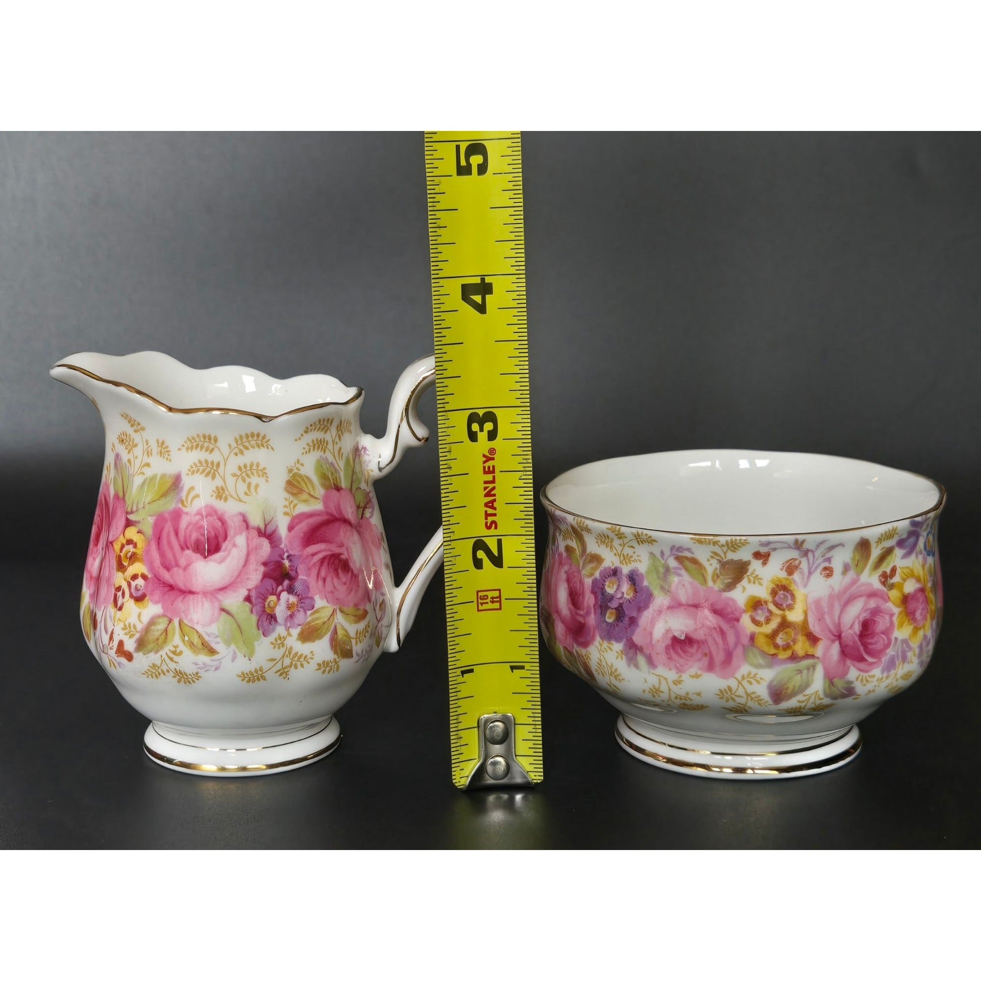 Royal Albert Serena Pink Floral Creamer and Sugar Bowl Set, England , Bone China