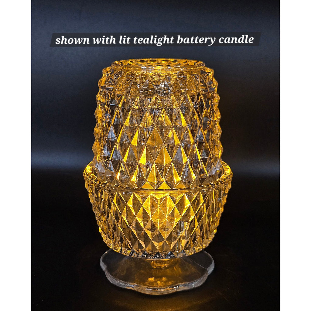 Gorgeous Diamond Point Indiana Glass Clear Fairy Lamp in Mint Condition 5.25"