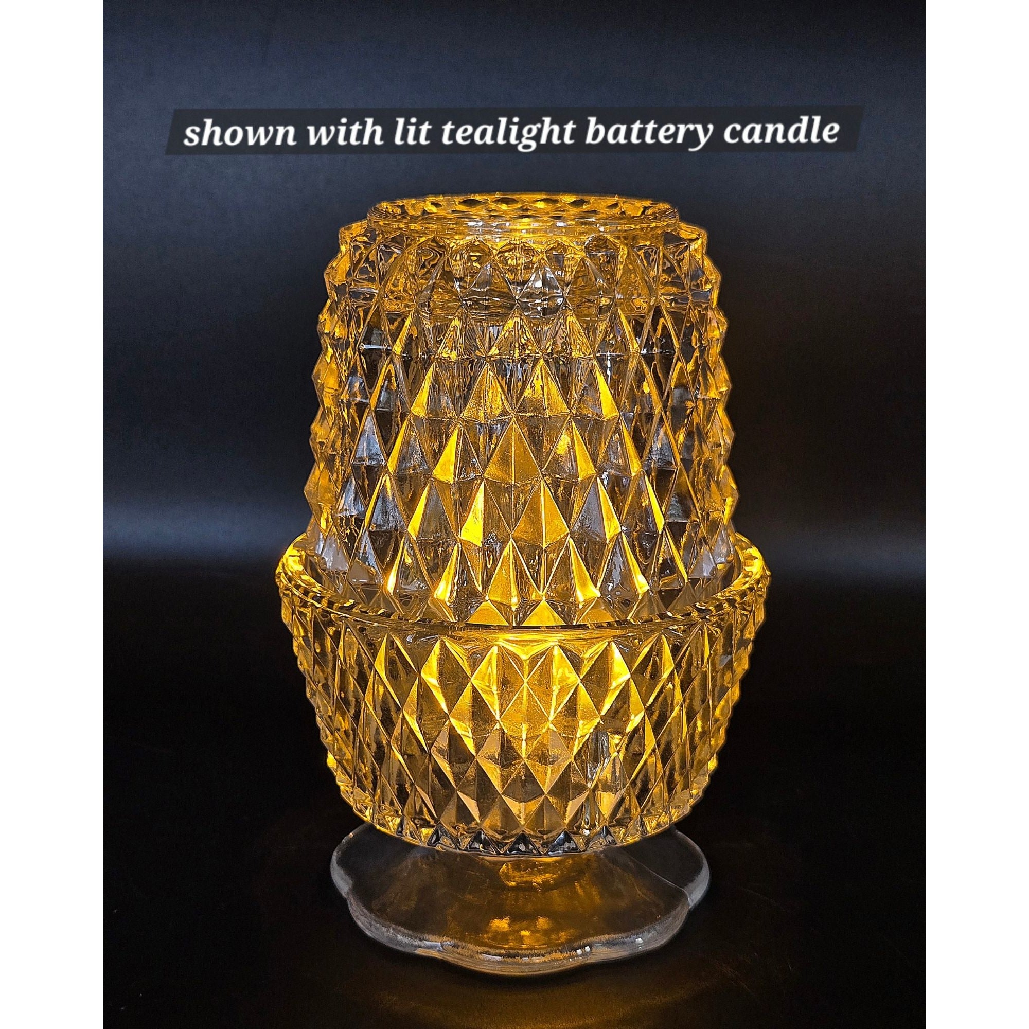 Gorgeous Diamond Point Indiana Glass Clear Fairy Lamp in Mint Condition 5.25"