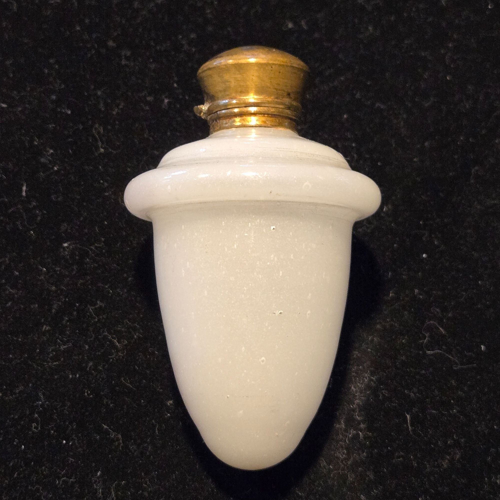 Antique Rare White Opaline Brass, Glass Egg Shape Perfume Flask Snuff Box Chatelaine