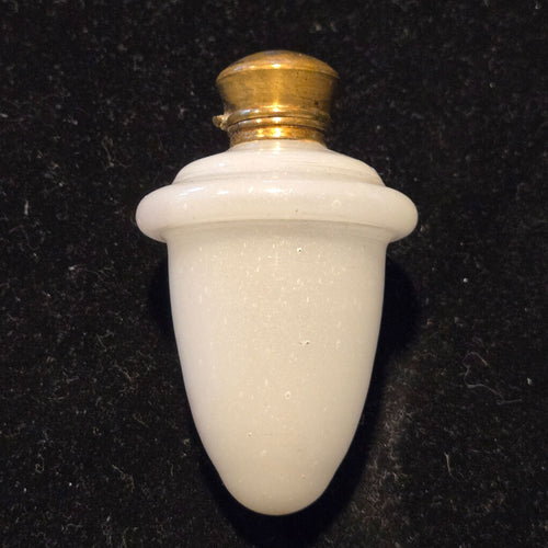 Antique Rare White Opaline Brass, Glass Egg Shape Perfume Flask Snuff Box Chatelaine
