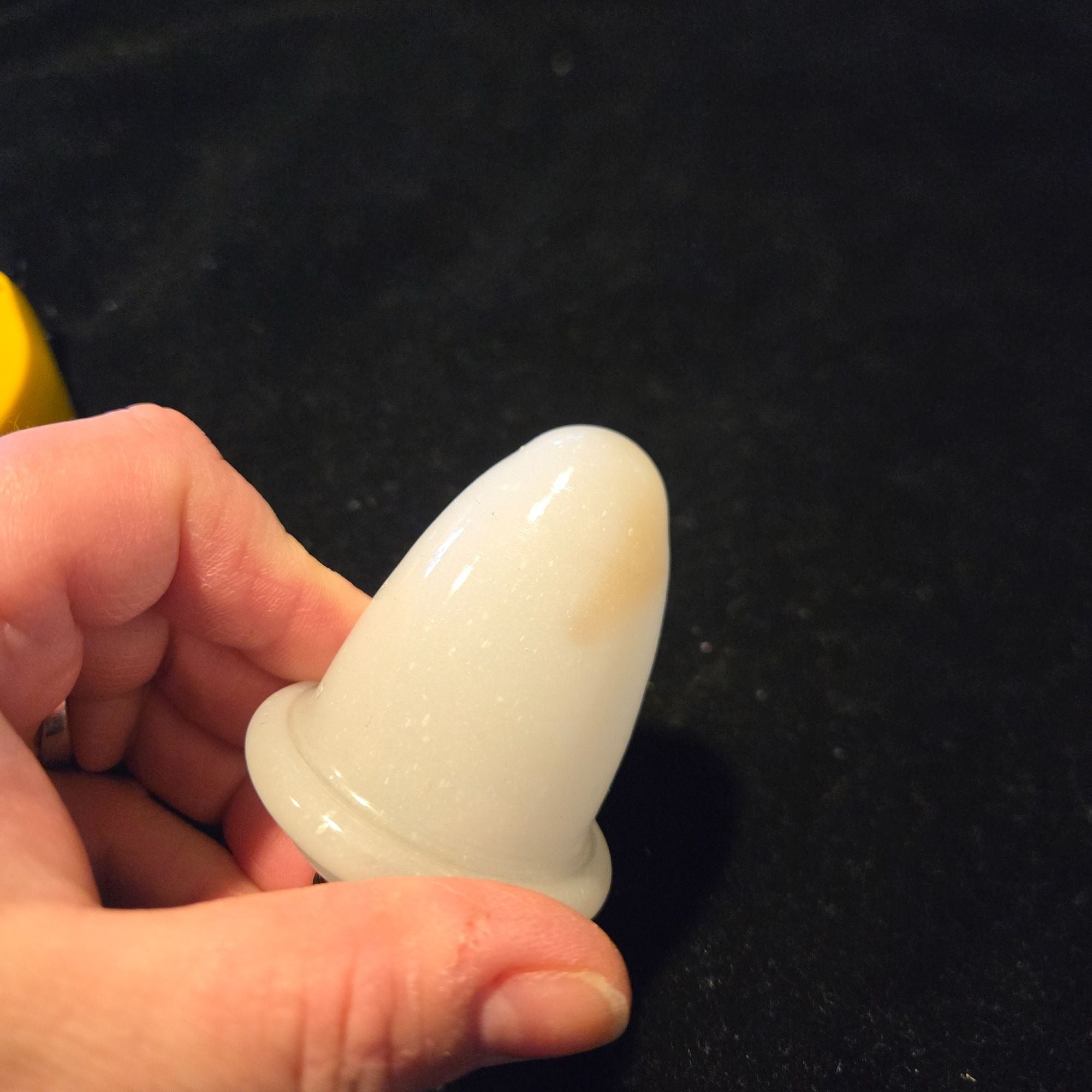 Antique Rare White Opaline Brass, Glass Egg Shape Perfume Flask Snuff Box Chatelaine