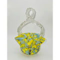 Czech Victorian Confetti Glass basket Hand blown, yellow blue speckle