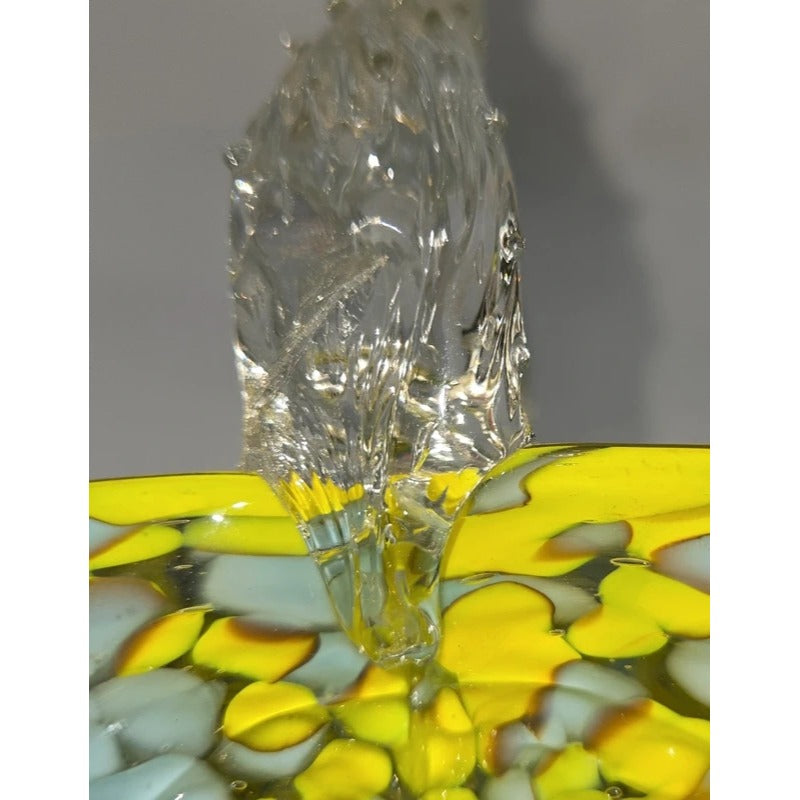Czech Victorian Confetti Glass basket Hand blown, yellow blue speckle