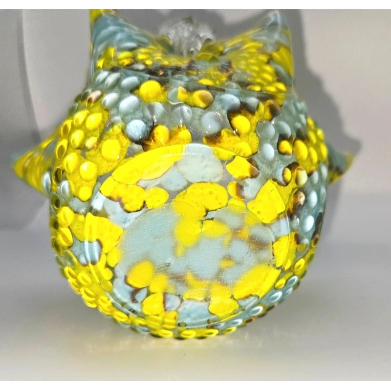 Czech Victorian Confetti Glass basket Hand blown, yellow blue speckle