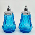 Vintage Fenton Aqua Thumbprint Salt and Pepper Set. (Has a cracked area near rim on one) see pics