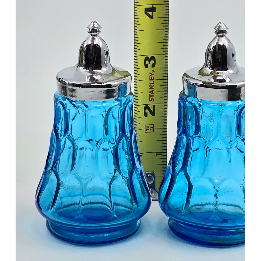 Vintage Fenton Aqua Thumbprint Salt and Pepper Set. (Has a cracked area near rim on one) see pics