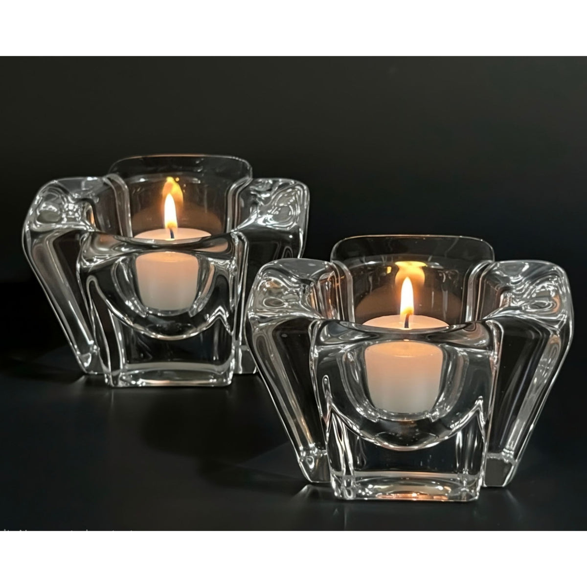 Orrefors Crystal Votive Candle Holders Set Of 2 Modern Design Clear Glass