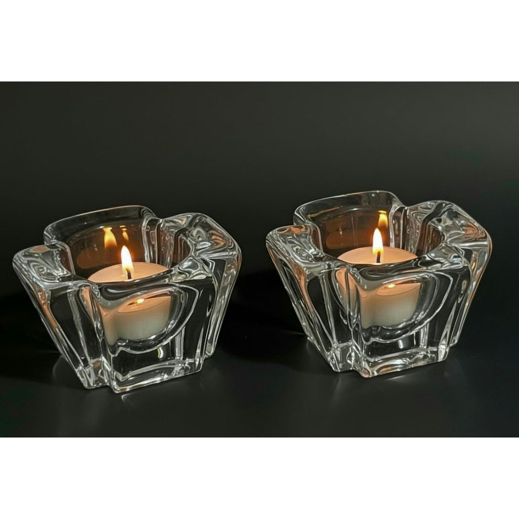 Orrefors Crystal Votive Candle Holders Set Of 2 Modern Design Clear Glass