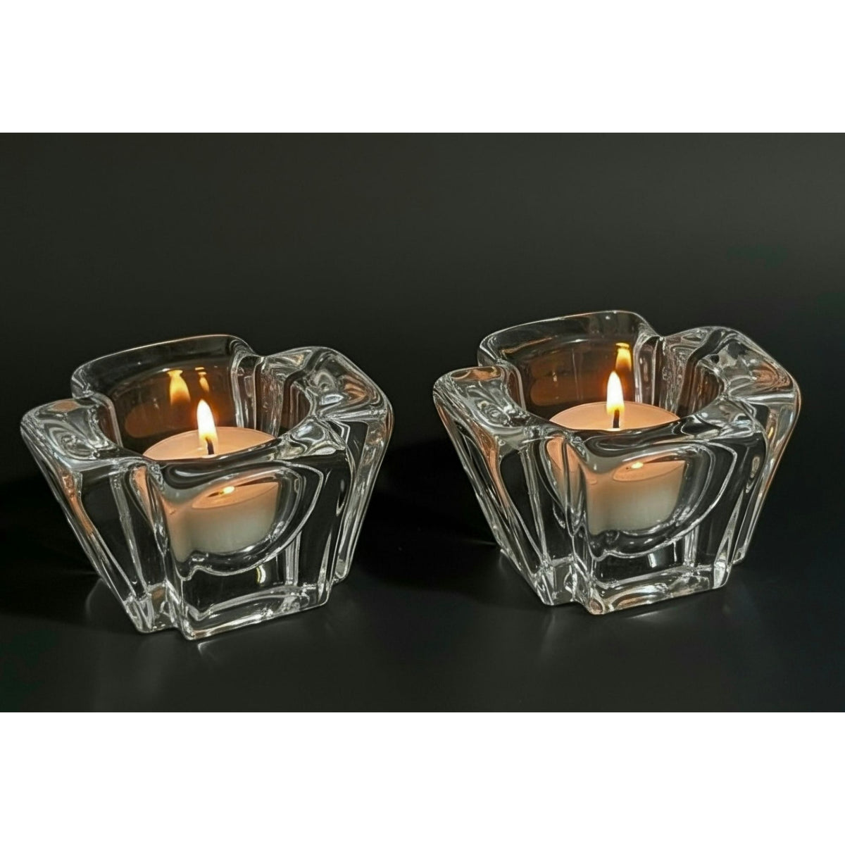 Orrefors Crystal Votive Candle Holders Set Of 2 Modern Design Clear Glass