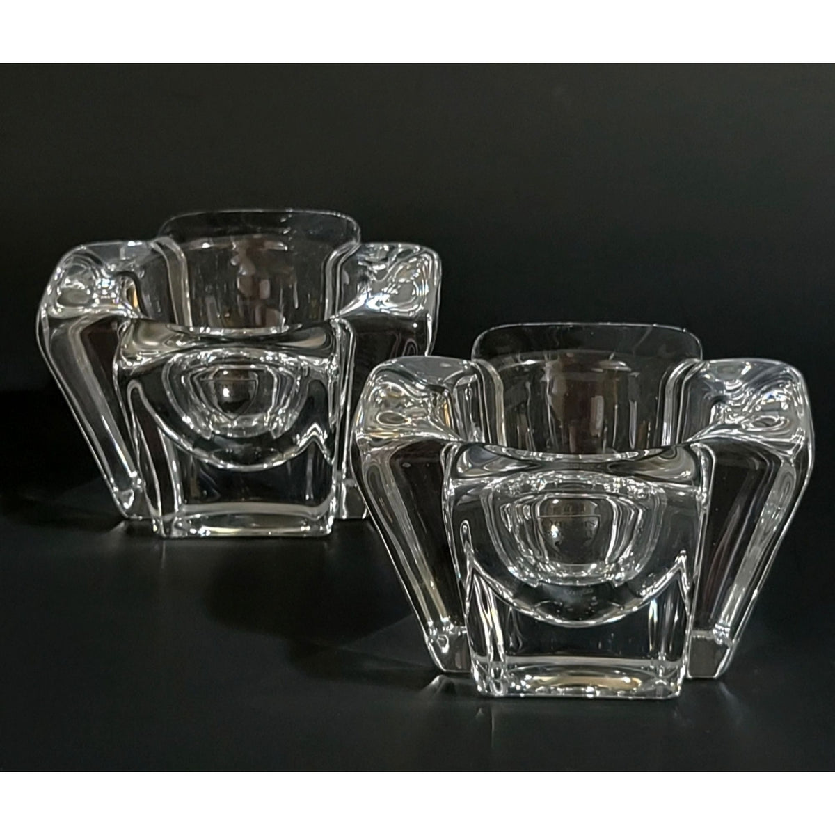 Orrefors Crystal Votive Candle Holders Set Of 2 Modern Design Clear Glass