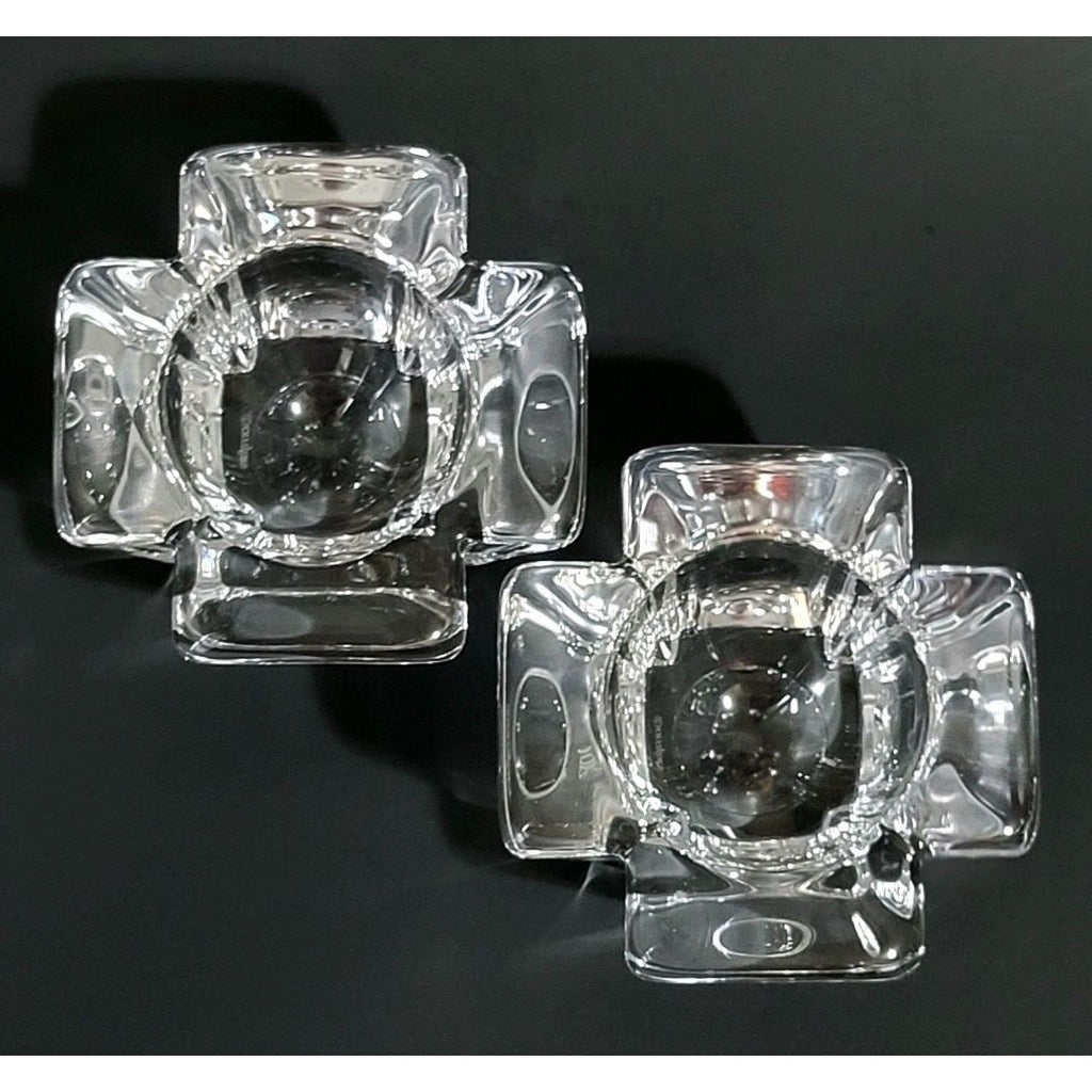 Orrefors Crystal Votive Candle Holders Set Of 2 Modern Design Clear Glass