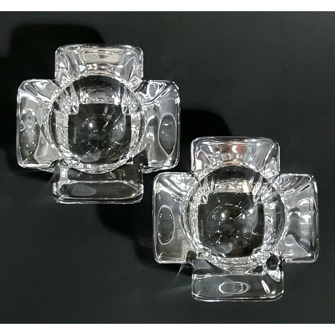 Orrefors Crystal Votive Candle Holders Set Of 2 Modern Design Clear Glass