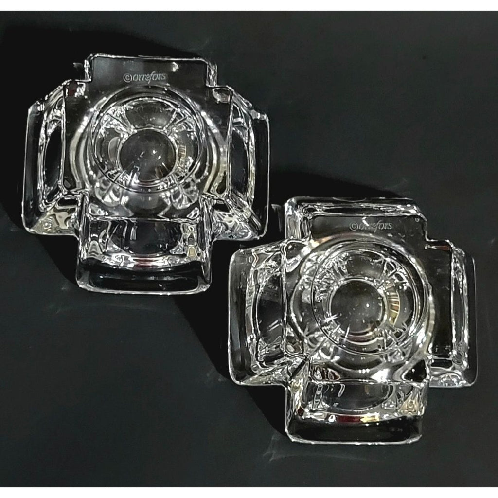 Orrefors Crystal Votive Candle Holders Set Of 2 Modern Design Clear Glass