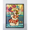 Handcrafted Ceramic Art Tile With Vibrant Swimmer & Fish Design By Pat Custer Denison