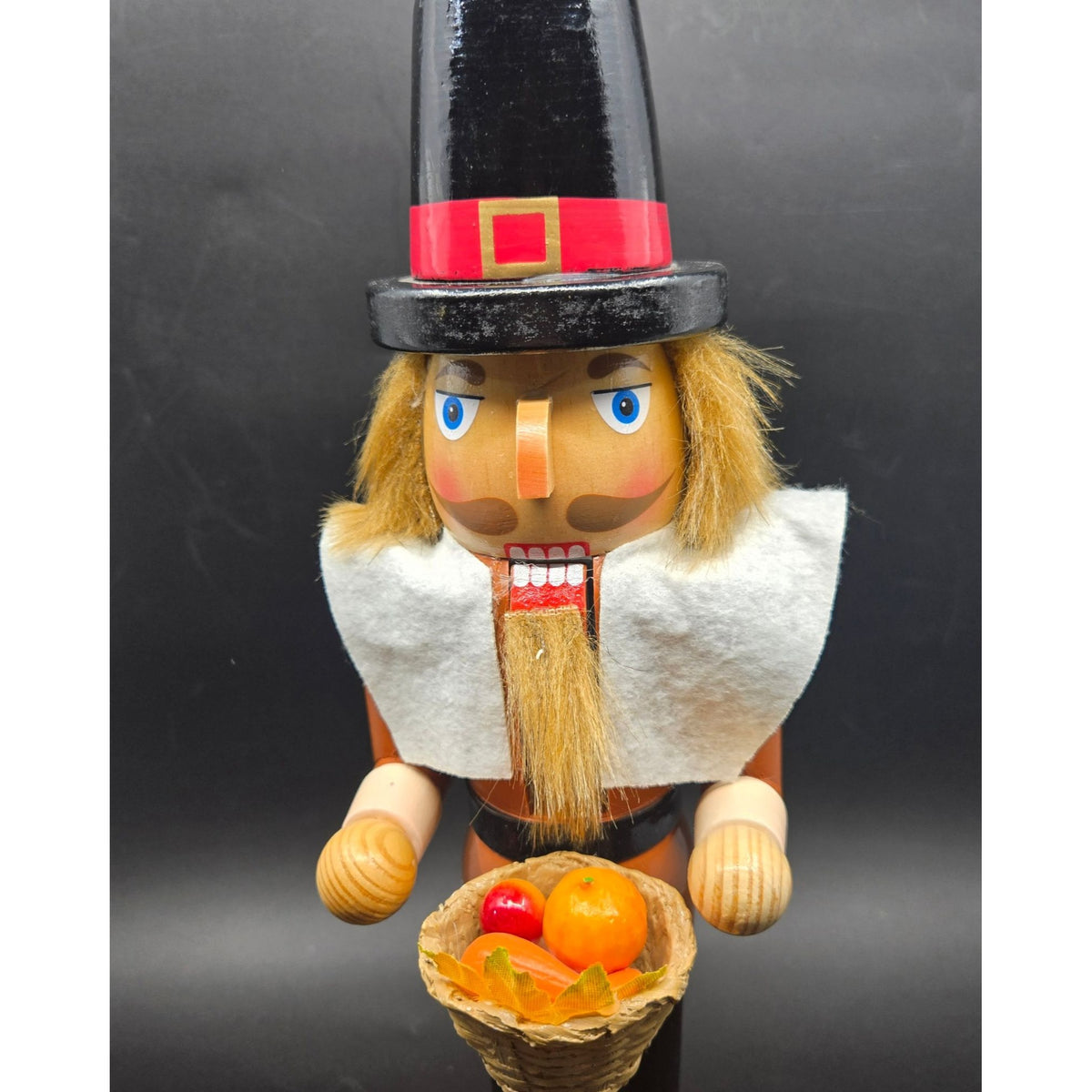 Pilgrim Nutcracker Thanksgiving Decor With Basket & Autumn Accents - 15 in