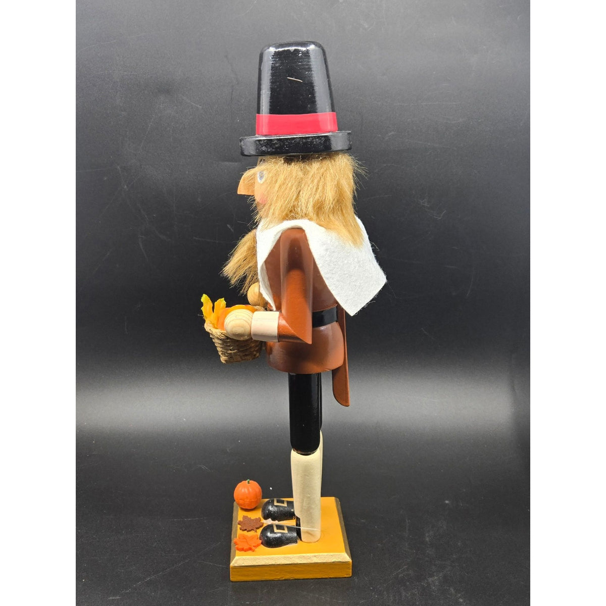 Pilgrim Nutcracker Thanksgiving Decor With Basket & Autumn Accents - 15 in