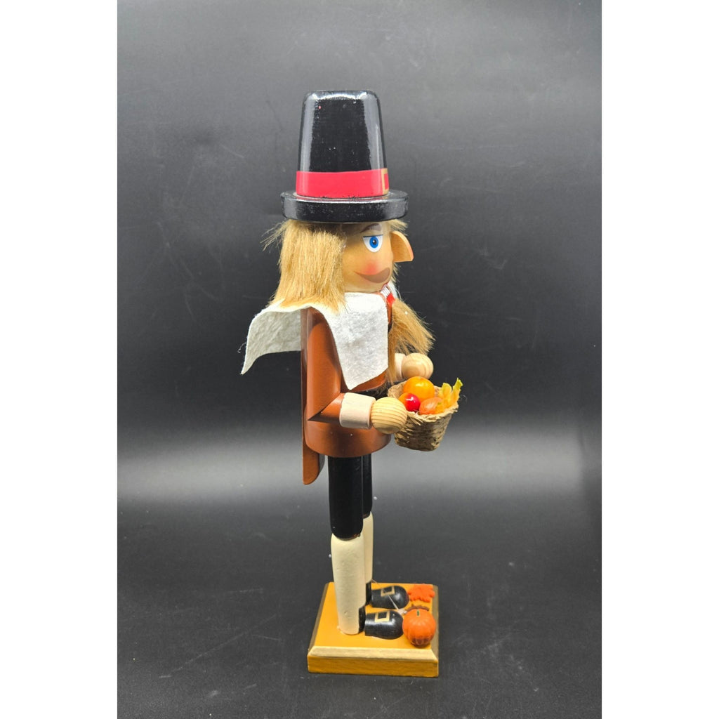 Pilgrim Nutcracker Thanksgiving Decor With Basket & Autumn Accents - 15 in