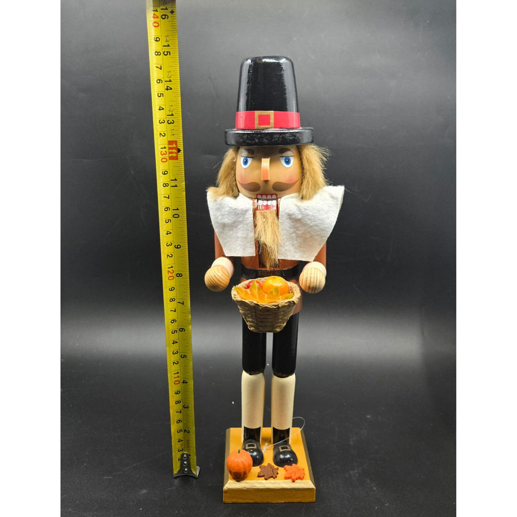 Pilgrim Nutcracker Thanksgiving Decor With Basket & Autumn Accents - 15 in