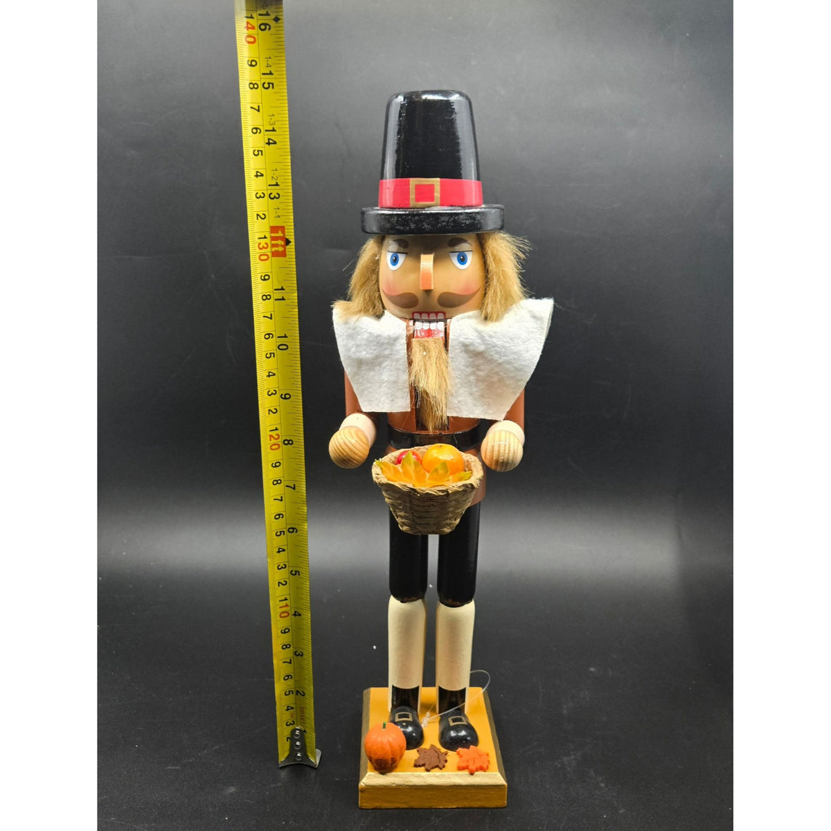 Pilgrim Nutcracker Thanksgiving Decor With Basket & Autumn Accents - 15 in