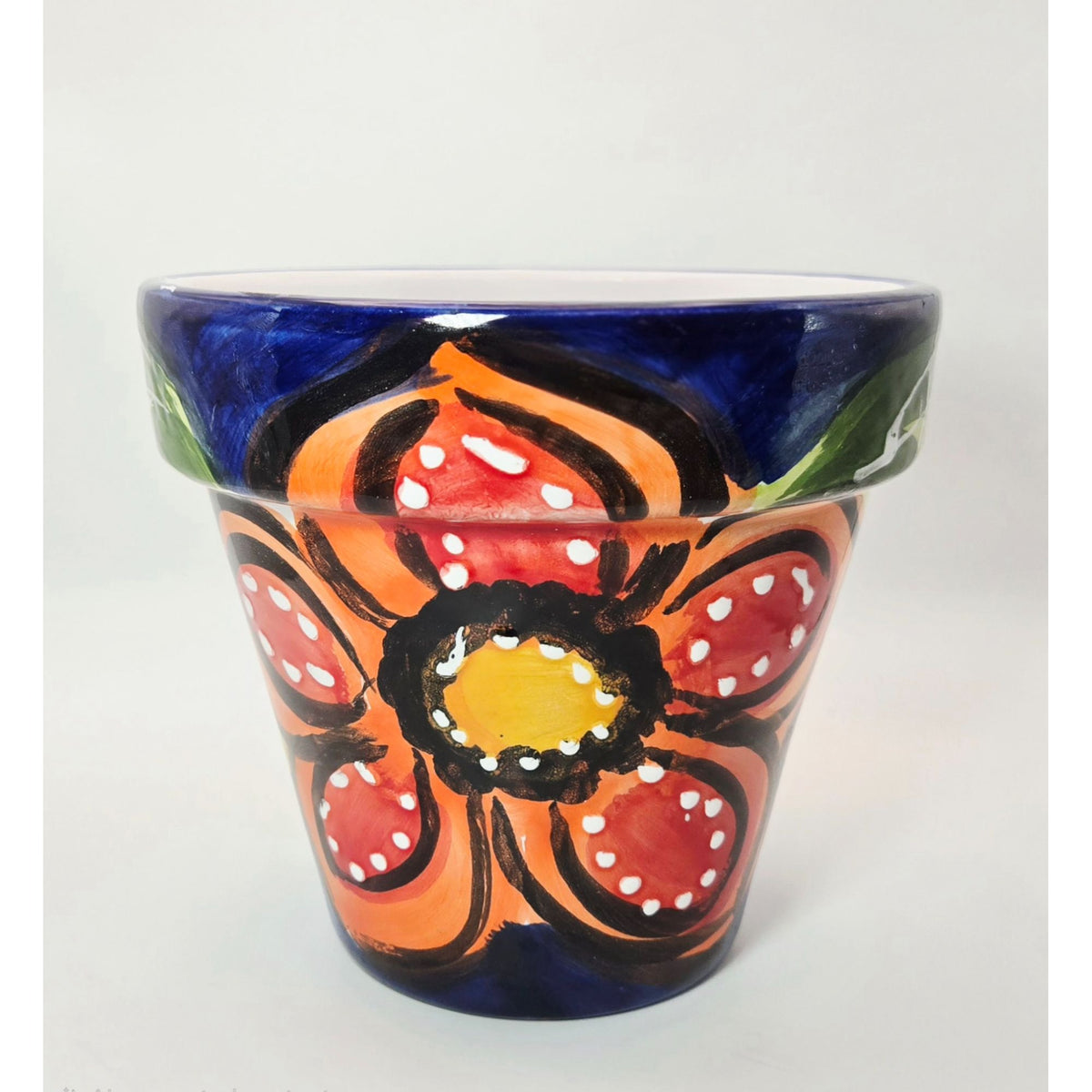 Hand-Painted Terracotta Talavera Flower Pot With Drainage Hole, Florals