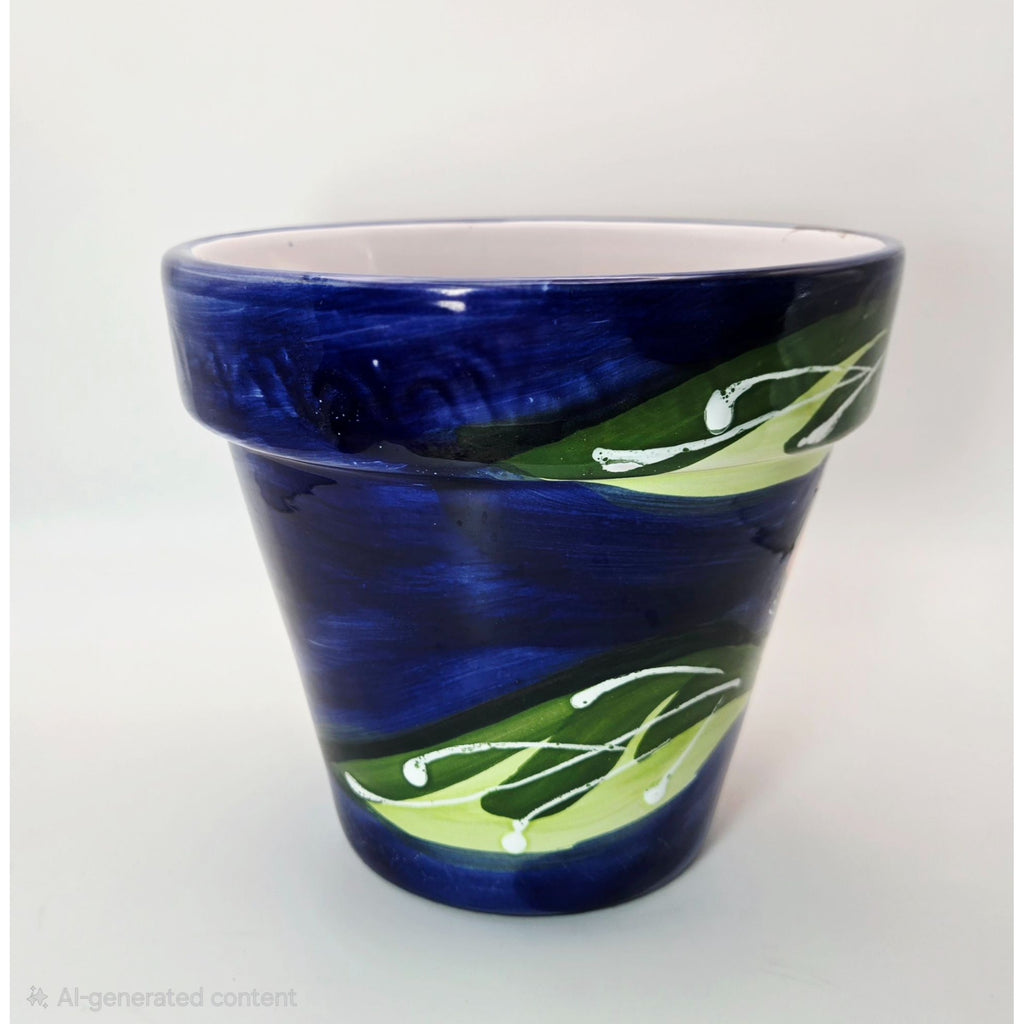 Hand-Painted Terracotta Talavera Flower Pot With Drainage Hole, Florals