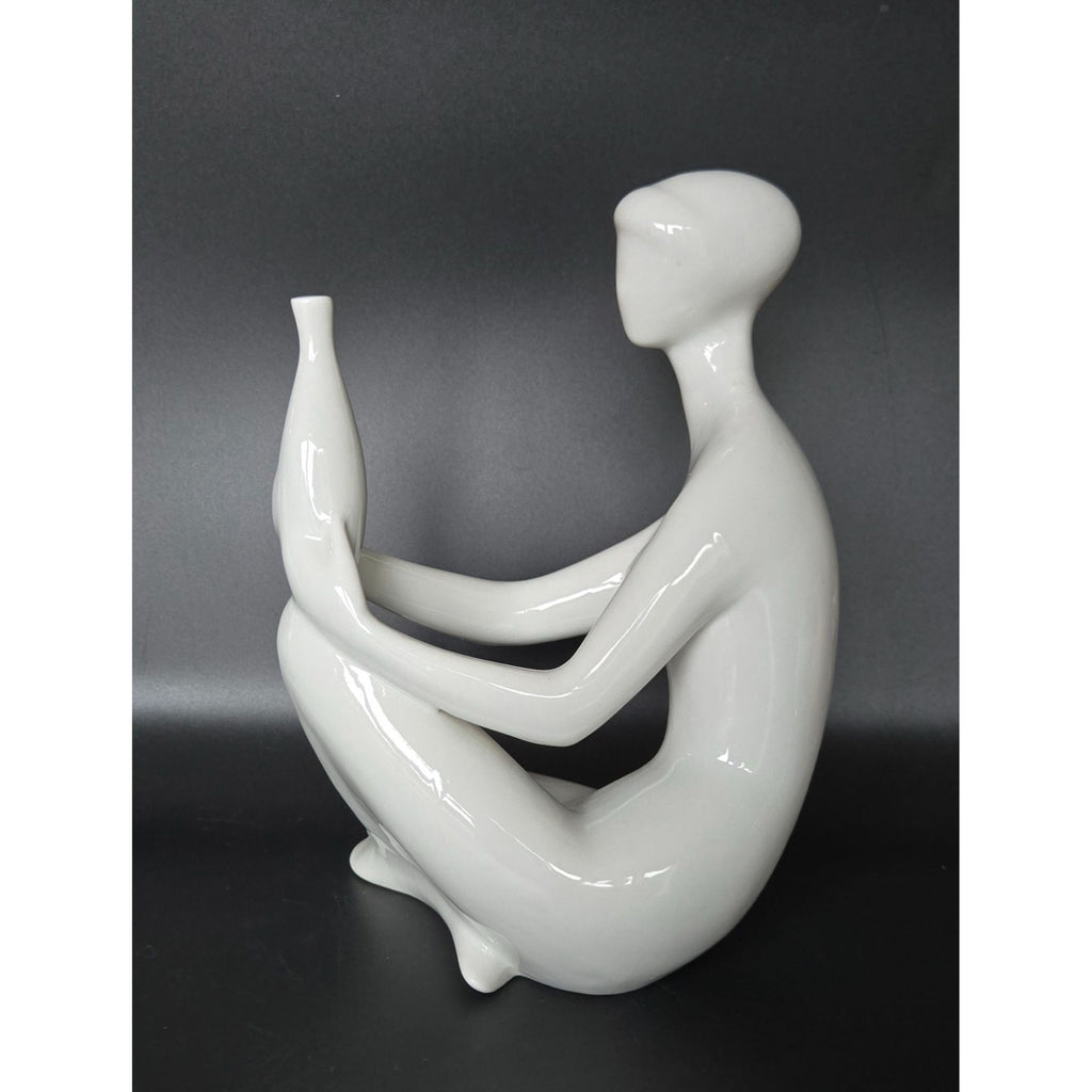Royal Dux Czech Bohemia Porcelain Figurine Abstract White Sitting Woman w/ Vase